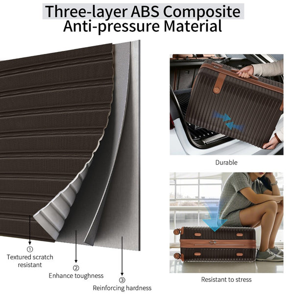 English Elm 4 Piece Abs Hard Shell Luggage Set with Spinner Wheels Tsa Lock and Packing Cubes Coffee PP313145AAZ