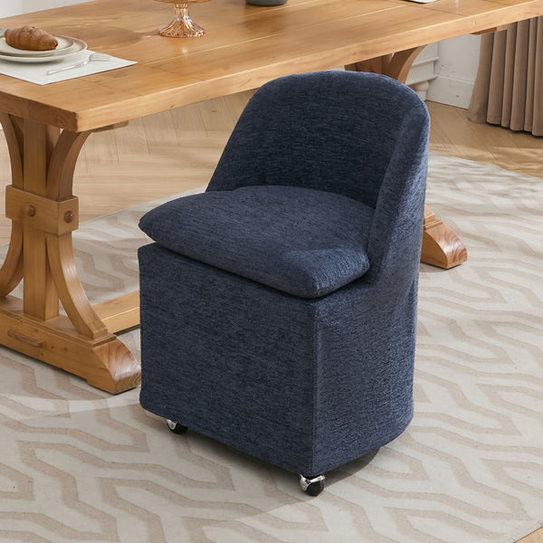English Elm 058-Set Chenille Fabric Dining Chairs with 360° Swivel Wheels, Ergonomic Upholstered Seating, 250 lb Capacity Blue W527P242553