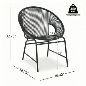 English Elm Nusa Outdoor Pe Rattan Patio Chairs with Iron Frame Airy Oval Weave Set of 2 Black N775P422987B