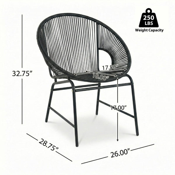 English Elm Nusa Outdoor Pe Rattan Patio Chairs with Iron Frame Airy Oval Weave Set of 2 Black N775P422987B