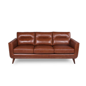 English Elm Mid-Century Tufted Leather Sofa with Brushed Rose Gold Legs, High-Resilience Foam & Durable Coil Support Light Brown B193P200159