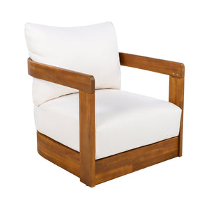 English Elm Christopher Knight Home® - [Set of 2] Premium Acacia Wood Outdoor Club Chair with Curved Tub, Slatted Design, Water-Resistant Beige Cushions N767P314269B_2
