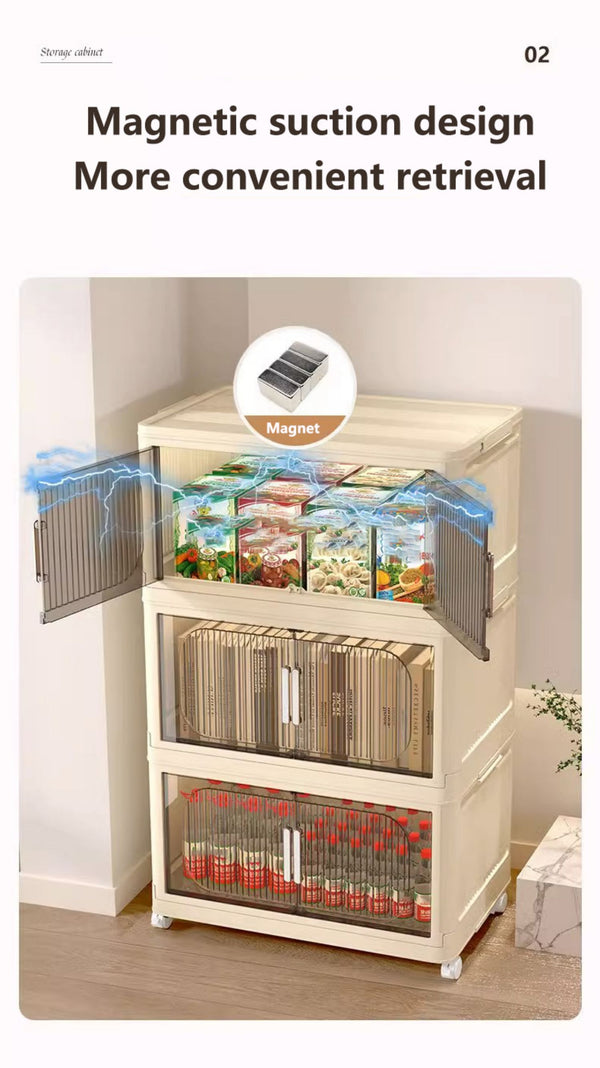English Elm 19.69" Side Wide Folding Storage Cabinet - 5-Tier Organizer With Magnetic Door & Wheels For Easy Use W2873P207557
