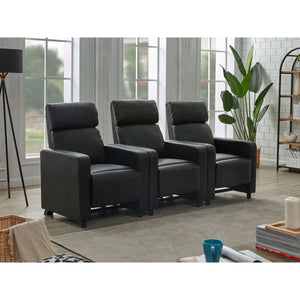 English Elm Warren Black 3-Seater Reclining Home Theater Sofa with Faux Leather, Pocket Coils & Plush Foam Support B062S00954