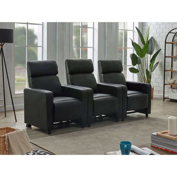 English Elm Warren Black 3-Seater Reclining Home Theater Sofa with Faux Leather, Pocket Coils & Plush Foam Support B062S00954