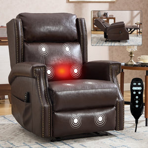 English Elm Emon's Overstuffed Chenille Power Lift Recliner with Massage Heat and Charging Ports Antique Brown W1803S00092