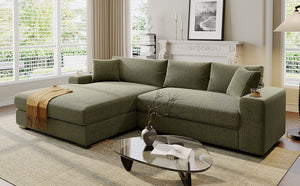English Elm Christopher Knight Home® - Mirod Large Sectional Sofa with Deep Foam Seats, Built-In Cup Holders, USB Charging Ports, Modern Design Green N760S0000043F