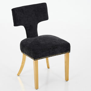 English Elm Mid Century Modern Dining Chairs with Copper Nail Trim, Plush High-Density Foam Seats, Brushed Steel Legs Black W1143P314903