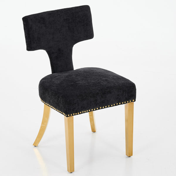 English Elm Mid Century Modern Dining Chairs with Copper Nail Trim, Plush High-Density Foam Seats, Brushed Steel Legs Black W1143P314903