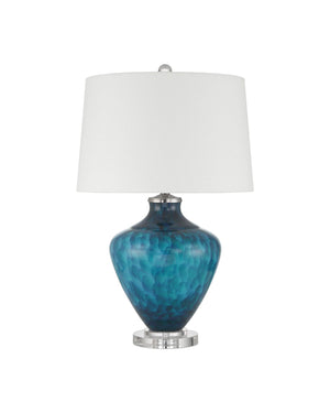 Currey & Company Sapphire Blue Table Lamp - Fused Glass Design With Crystal Base & Polished Nickel For Modern Elegance Blue Glass ,Optic Crystal 6000-1022-currey-company