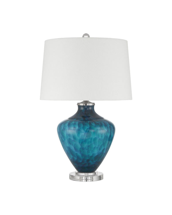 Currey & Company Sapphire Blue Table Lamp - Fused Glass Design With Crystal Base & Polished Nickel For Modern Elegance Blue Glass ,Optic Crystal 6000-1022-currey-company