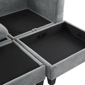 English Elm 83" Sectional Sofa with Hidden Storage, Movable Ottoman Bed, Ergonomic Curved Arms & Six Pillows Grey N719S001960E