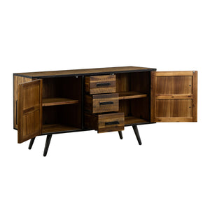 English Elm Dorvelle Rustic Acacia Buffet Cabinet 57" Wide Brown Wood & Metal with Soft-Close Drawers, 57"W B2736P354316
