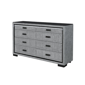 English Elm Isaiah Upholstered Wood Chest with LED Lighting, Spacious Drawers, Black Bar Handles & Block Feet Gray 62.6 L x 18.11 W x 37.6 H B201P391166
