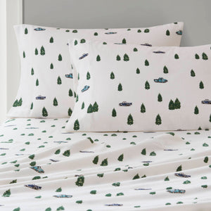 English Elm 3 Pcs Twin Sheet Set - Cozy 100% Cotton Flannel With Playful Green Trees & Trucks Design For Comfort B035P319766