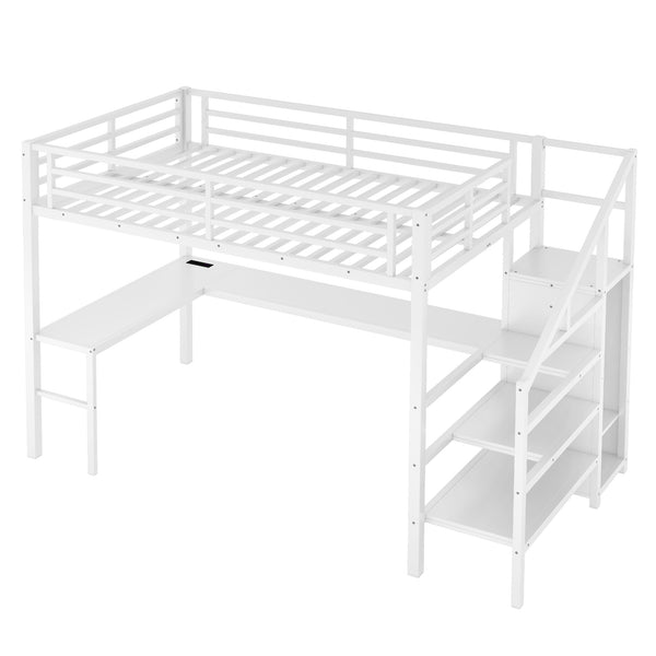 English Elm Full Size Loft Bed With L-Shaped Desk, Wardrobe, Usb, Led Light - Space-Saving Design For All Ages W1580S00133