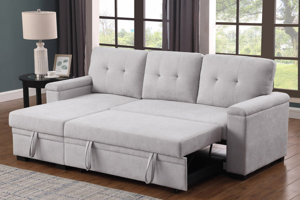 English Elm Jardin Woven Beige Sectional Sleeper Sofa with Reversible Storage Chaise for Living Rooms B2749S00247