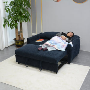 English Elm 57.48" Navy Line Velvet Sofa Bed with Adjustable 3‑Angle Backrest, Memory Foam Chaise, Modern Loveseat Sleeper (Navy) W1183S00023