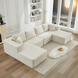 English Elm 106" Plush Corduroy Cloud Sectional Sofa with Right Chaise — Deep Seat, No Assembly, Modern Comfort W1143S00027 W1143S00027