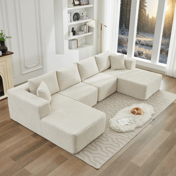 English Elm 106" Plush Corduroy Cloud Sectional Sofa with Right Chaise — Deep Seat, No Assembly, Modern Comfort W1143S00027 W1143S00027