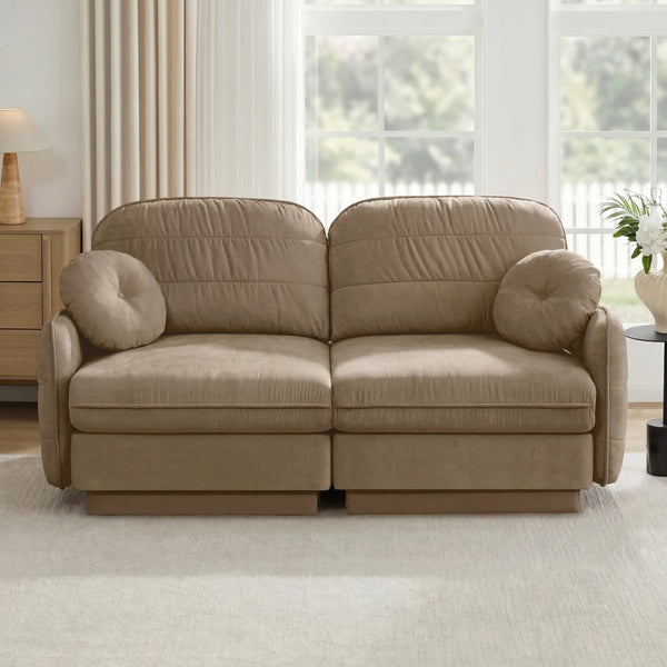 English Elm Chenille Cloud Loveseat with Quilted Back Cushions Deep Foam Seat Modern Living Room Sofa Light Coffee W714S01756