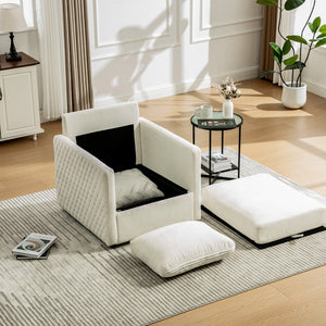English Elm 29.5''w Chenille Swivel Club Chair with Hidden Storage Tufted Square Seat for Reading Nooks Beige W3118P419157