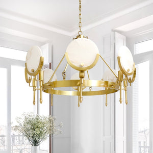 Pasargad Vendome Gold Metal & Marble Plate Chandelier - Contemporary Art For Elegant Interiors Gold Glass & Steel Pmd-7798-8