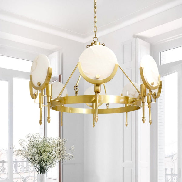 Pasargad Vendome Gold Metal & Marble Plate Chandelier - Contemporary Art For Elegant Interiors Gold Glass & Steel Pmd-7798-8