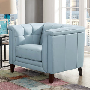 English Elm Arvo Leather Chair with Top-Grain Seating, Pocket Coil Cushions, Feather-Memory Comfort & Durable Frame Blue B2705P324382