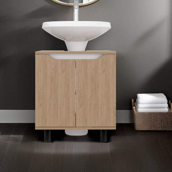 English Elm Natural Under Sink Storage Cabinet with Double Doors, Adjustable Shelves, Durable Melamine Finish Oak B062P380956