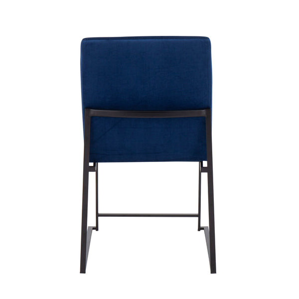 English Elm High Back Fuji Contemporary Dining Chairs Set Of 2 In Blue Velvet & Black Steel - Stylish Comfort B202P223552