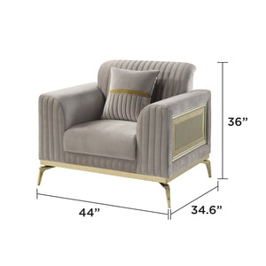 English Elm Antigua Glam 3 Piece Living Room Sofa Set with Plush Cushions and Gold Tone Accents Taupe+Gold B009S02173
