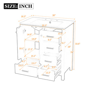 English Elm 30'' Bathroom Vanity With Ceramic Sink Combo - Elegant Freestanding Storage Cabinet & 4 Drawers N710P194420K