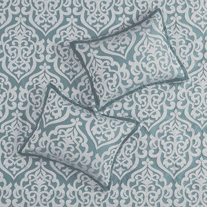 English Elm 8 Piece Jacquard Comforter Set - Luxurious Aqua/Silver Cal King Ensemble For Year-Round Elegance B035128884