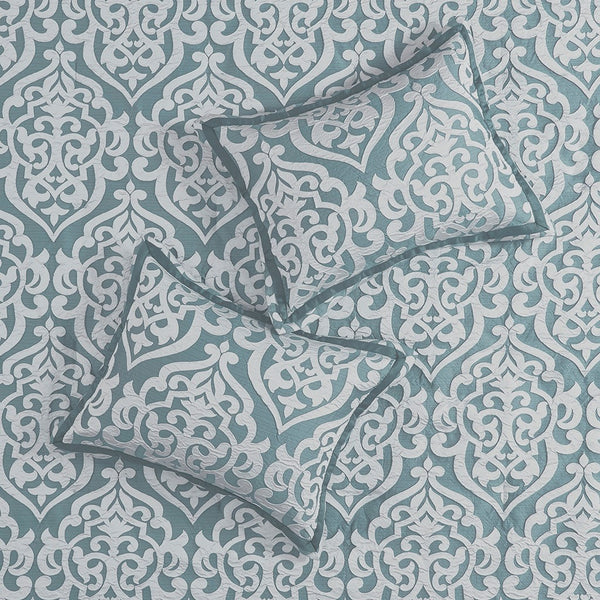 English Elm 8 Piece Jacquard Comforter Set - Luxurious Aqua/Silver Cal King Ensemble For Year-Round Elegance B035128884