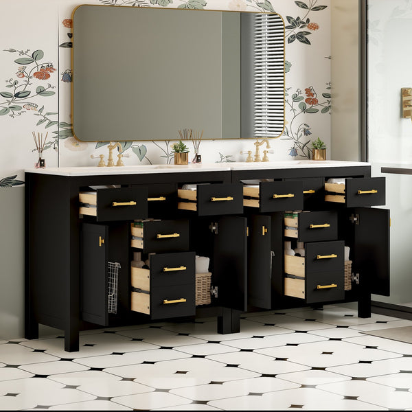 English Elm 72'' Modern Bathroom Vanity Set With Durable Ceramic Sink, Solid Wood Frame, Ample Storage & Style N710SS00011B