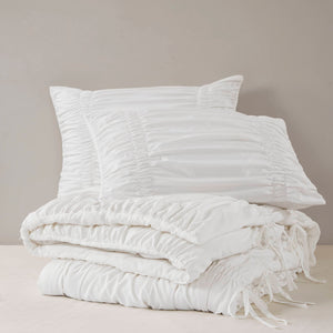 JLA Home 510 Design - Comforter Romantic French Country Ruched Microfiber with Bow-Tie Accents, Plush OEKO-TEX Comfort & Easy Care White 5DS10-0306