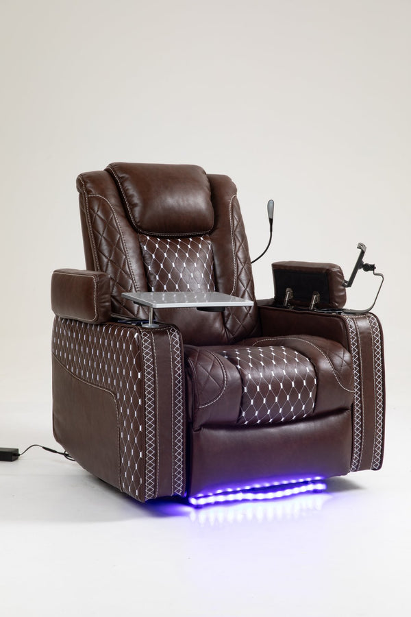English Elm Power Zero Gravity Recliner with USB Cup Holders, LED Reading Light, Leather match, Infinite Recline Brown W547P164339