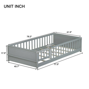 English Elm Twin Size Floor Bed With Book Rack & Playful Door - Cozy, Safe Design For Kids' Rooms In Grey W504P345768-GIGA