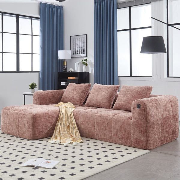 English Elm United Modern Chenille 98.42-Inch L-Shaped Modular Sectional Sofa With Chaise & Side Pockets P1 W1568S00148-GIGA