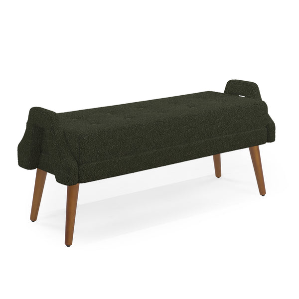 English Elm Modern Looped Yarn Bench with Plush Cushion and Irregular Geometric Armrests on Rubber Wood Legs for Entryway, Bedroom, Living Room — Sleek Durable Seating, 46" Length Green W487P183024