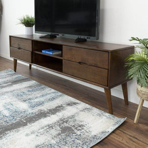 English Elm Ashcroft Furniture - Adrian 71" Mid-Century Modern TV Stand in Walnut Brown Solid Wood with Drawers, Shelves & Cable Management B183P231813