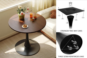 English Elm Walnut Modern Round Dining Table with MDF Top and Steel Tulip Base — Sturdy, Easy-Clean Design W2641P300056