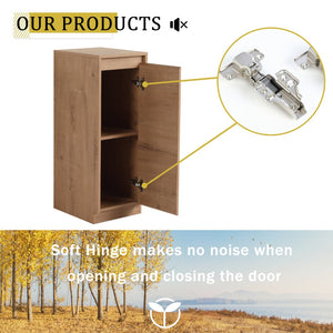 English Elm 12" Slim Freestanding Cabinet Oak Finish Soft Close Door Adjustable Shelves Bathroom W999P406013