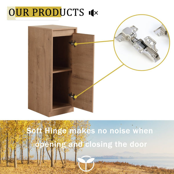 English Elm 12" Slim Freestanding Cabinet Oak Finish Soft Close Door Adjustable Shelves Bathroom W999P406013