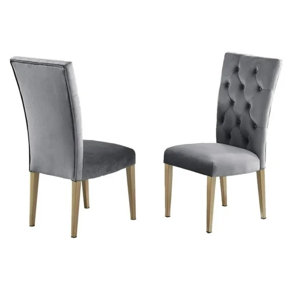 English Elm Velvet Button Tufted Dining Chairs with Brushed Gold Legs Glam Set of Two Gray B011P446653