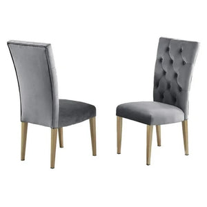 English Elm Velvet Button Tufted Dining Chairs with Brushed Gold Legs Glam Set of Two Gray B011P446653