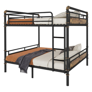 English Elm Queen Over Industrial Metal Bunk Bed Convertible Frame with Guard Rails W2580S00062