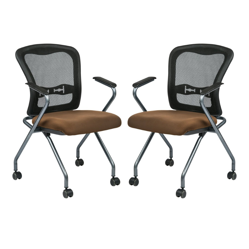 OSP Home Furnishings Deluxe Nesting Armchair with Mesh Back Lumbar Support for Office or Meeting Rooms 84440-232