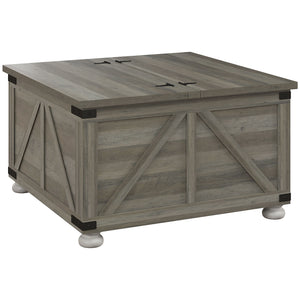English Elm HOMCOM Farmhouse Coffee Table with Flip Lift Top and Hidden Storage, Square Center Table, Rustic Charm Gray W2225P217440